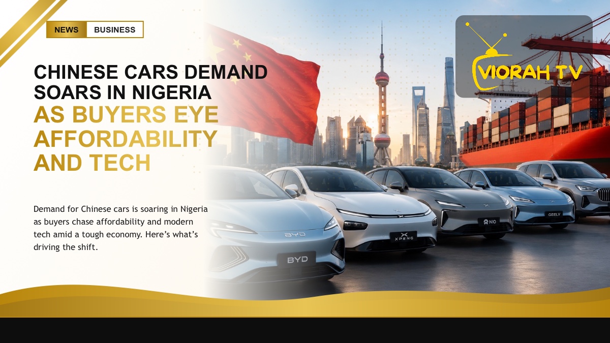 Modern Chinese-branded cars on display at a Nigerian dealership