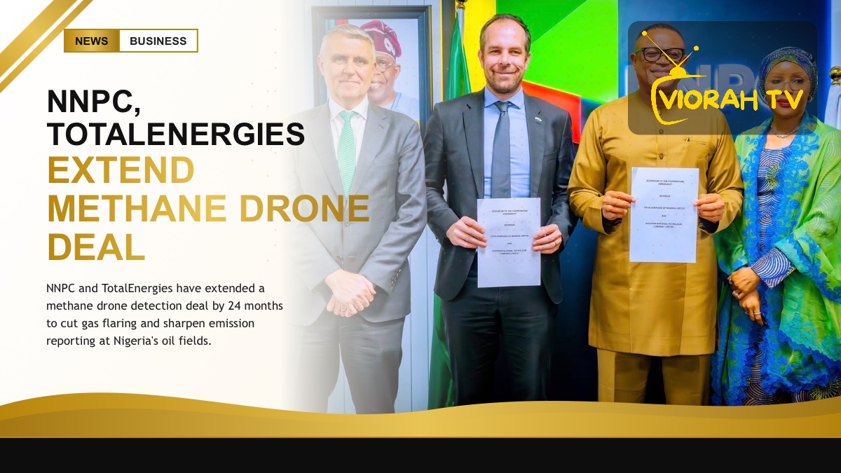 Drone flying over an oil facility reflecting the methane drone detection story in Nigeria