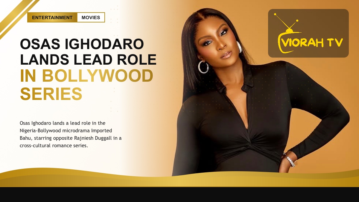 Actress on a film set representing Osas Ighodaro in the Bollywood series Imported Bahu