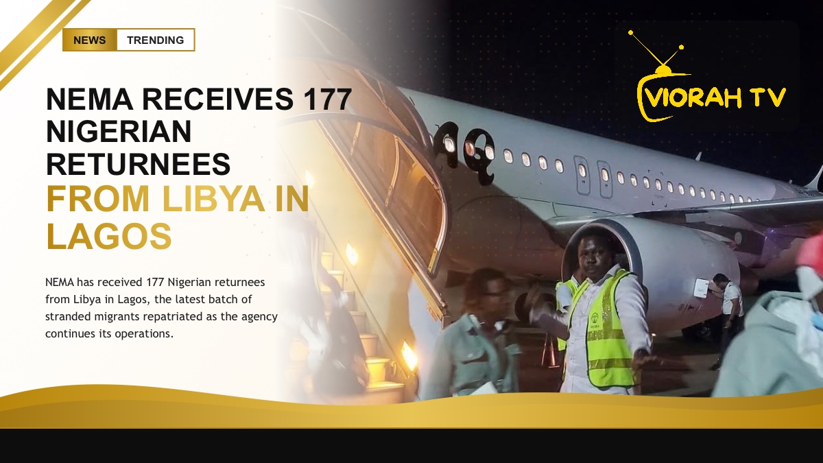 Nigerian returnees from Libya arriving at a Lagos airport terminal