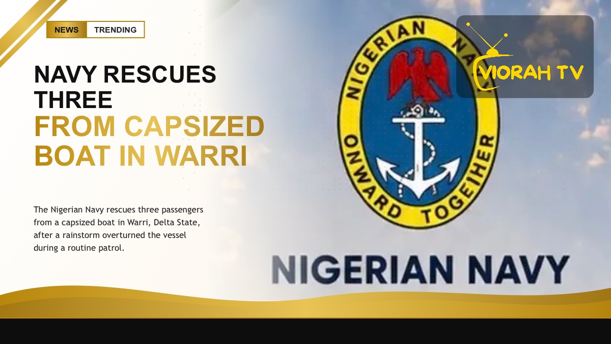 Nigerian Navy patrol boat conducting a rescue on a river in the Niger Delta
