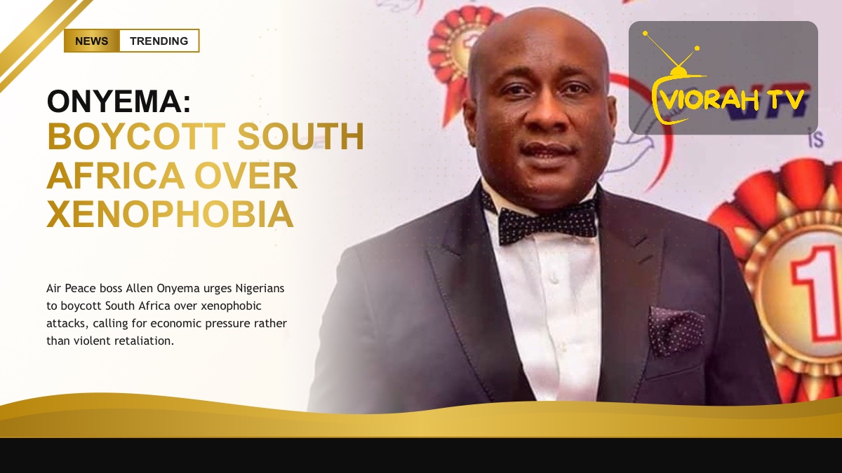 Air Peace aircraft on a runway as Onyema urges a boycott of South Africa