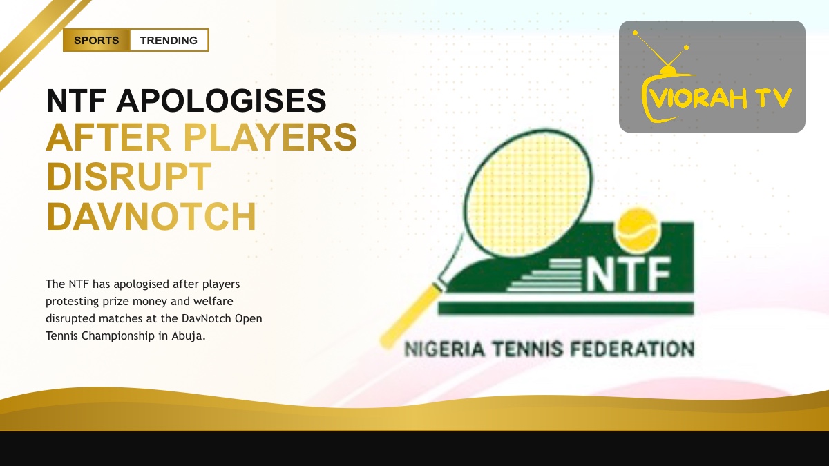 Tennis players on court at the DavNotch Open in Abuja, where the NTF apologised