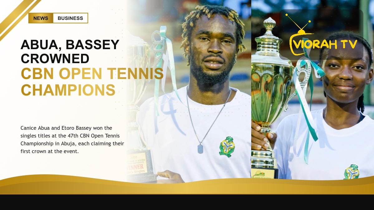 Tennis player serving at the CBN Open Tennis Championship in Abuja