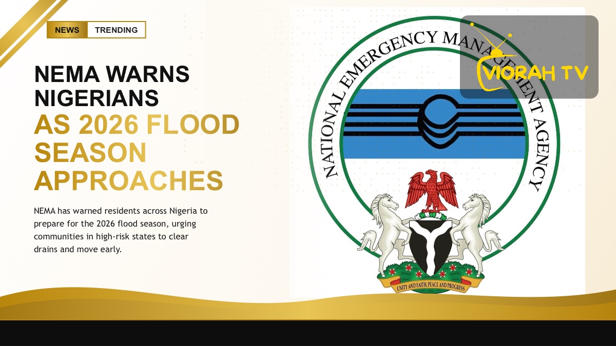 Flooded Nigerian street showing the 2026 flood risk NEMA is warning about