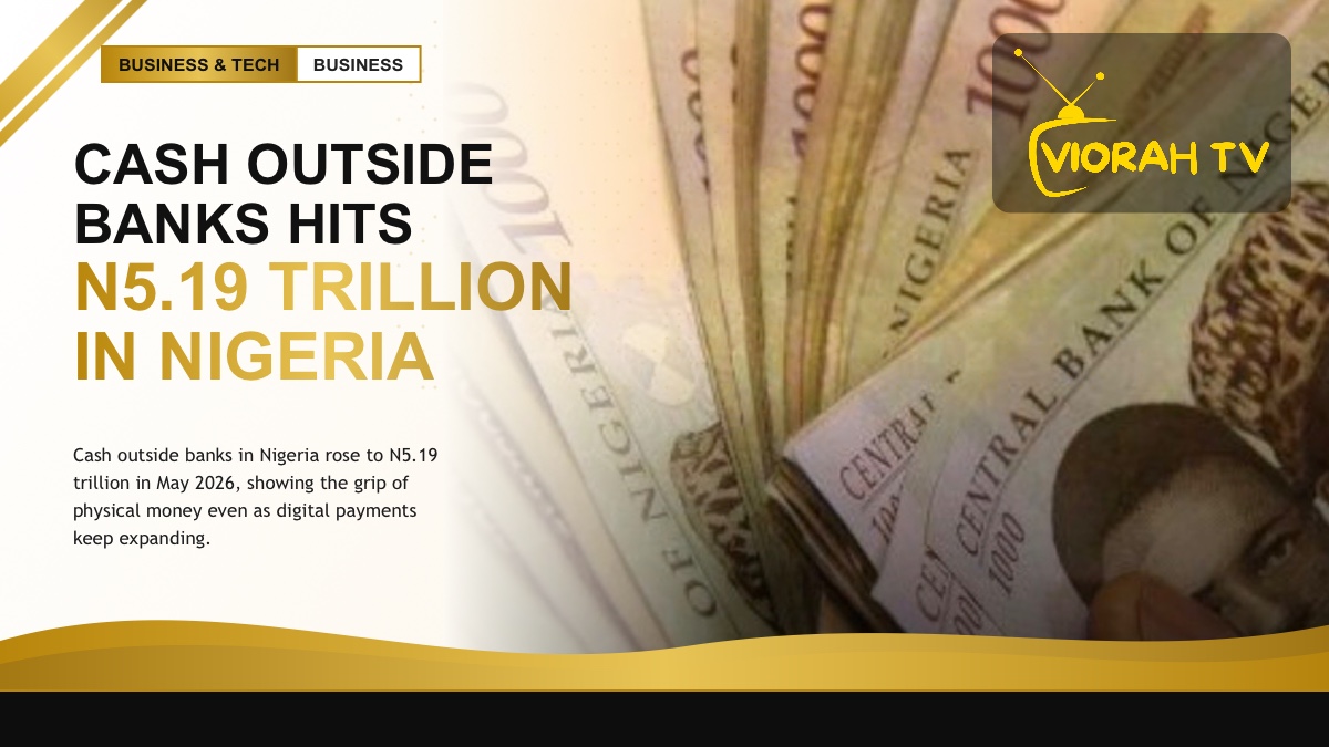 Stacks of Nigerian naira notes illustrating cash outside banks rising