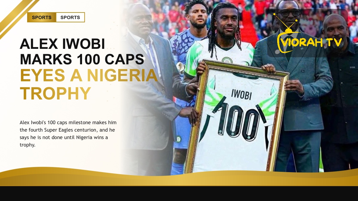 Footballer celebrating Alex Iwobi's 100 caps milestone for Nigeria