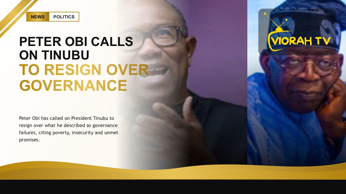 Microphone at a podium representing Peter Obi's call for Tinubu to resign