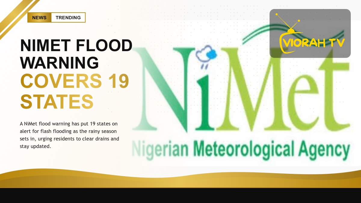 Flooded street in Nigeria after heavy rain, prompting a flood warning