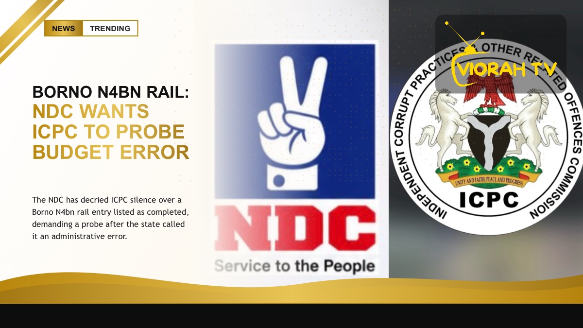 Budget documents and railway tracks illustrating the Borno N4bn rail budget controversy