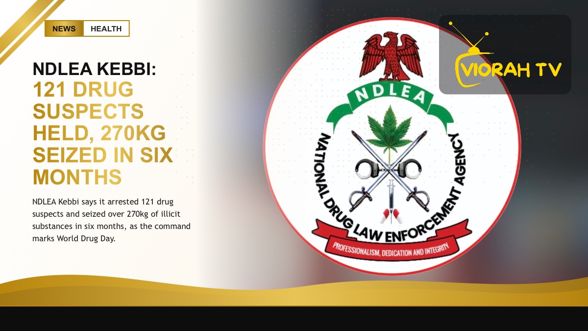 NDLEA Kebbi officials display seized illicit drugs during a World Drug Day briefing