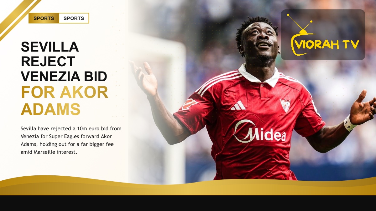 Super Eagles forward Akor Adams in action for Sevilla amid transfer interest from Venezia