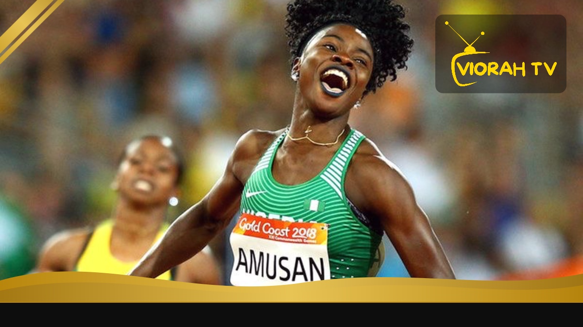 Tobi Amusan, Nigerian 100m hurdles world record holder, racing on the track