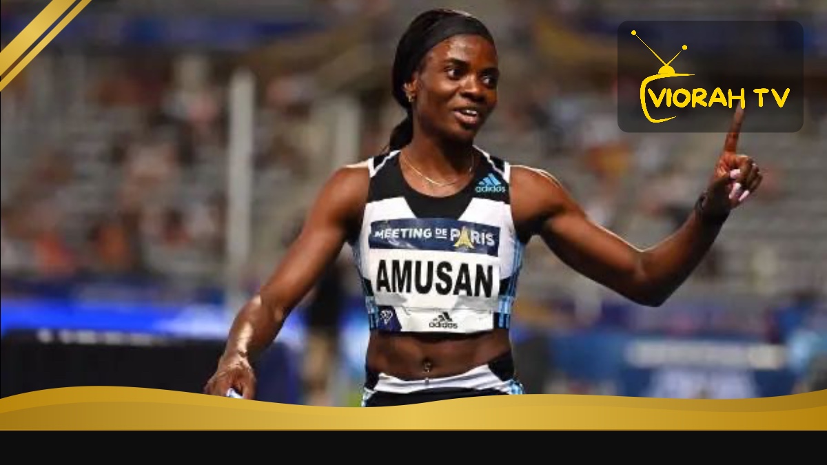 Tobi Amusan, Nigerian 100m hurdles world record holder, racing on the track