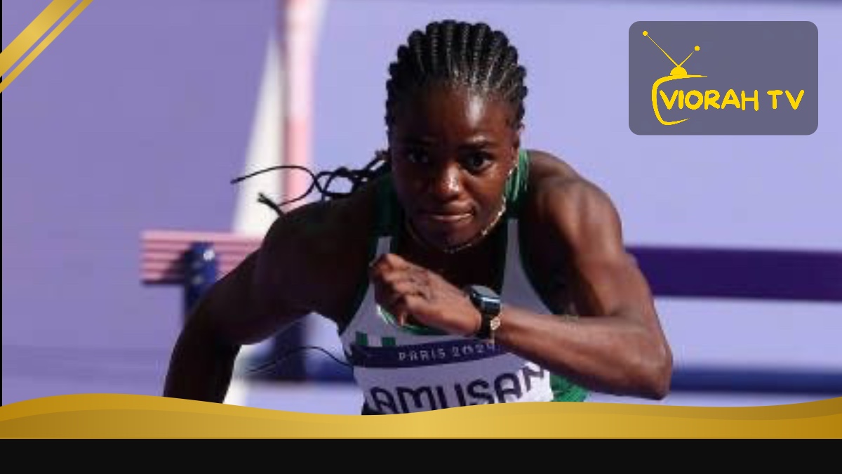 Tobi Amusan, Nigerian 100m hurdles world record holder, racing on the track