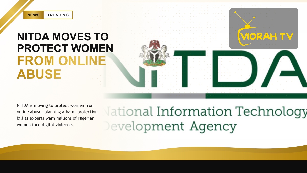 Woman using a phone, illustrating efforts against online abuse in Nigeria