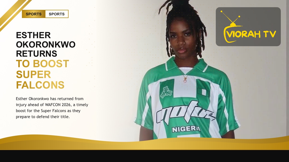 Super Falcons forward Esther Okoronkwo on the pitch ahead of WAFCON